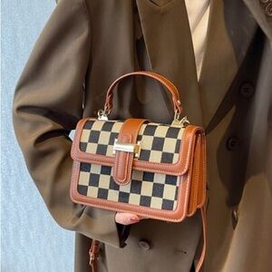 Checkered Tan and Brown Handbag